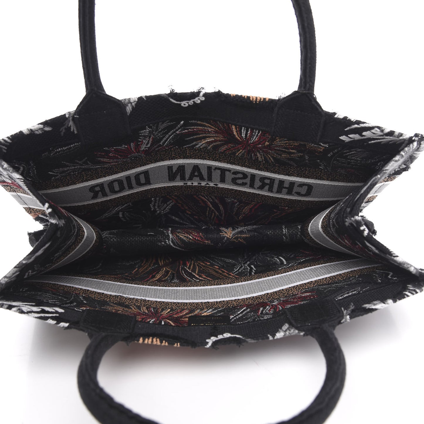 Canvas Embroidered Medium Camouflage Flowers Book Tote Black Multicolor