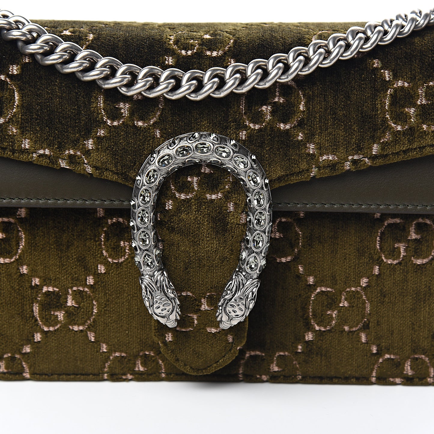 Velvet Moon Calfskin Crystal GG Monogram Small Dionysus Shoulder Bag Dark Olive Rose Gold