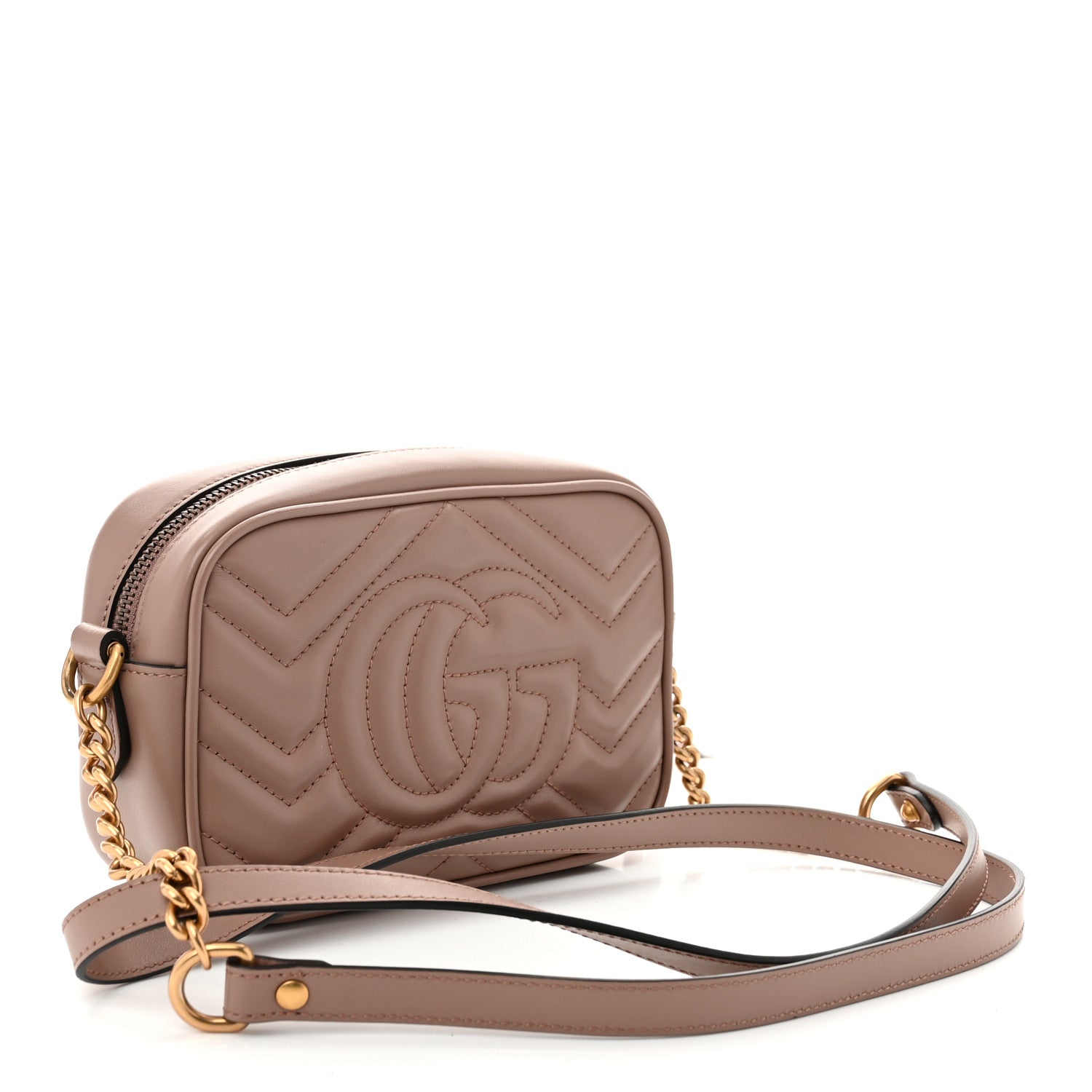 Gucci Calfskin Matelasse Mini GG Marmont Chain Shoulder Bag Porcelain Rose 3 of 10