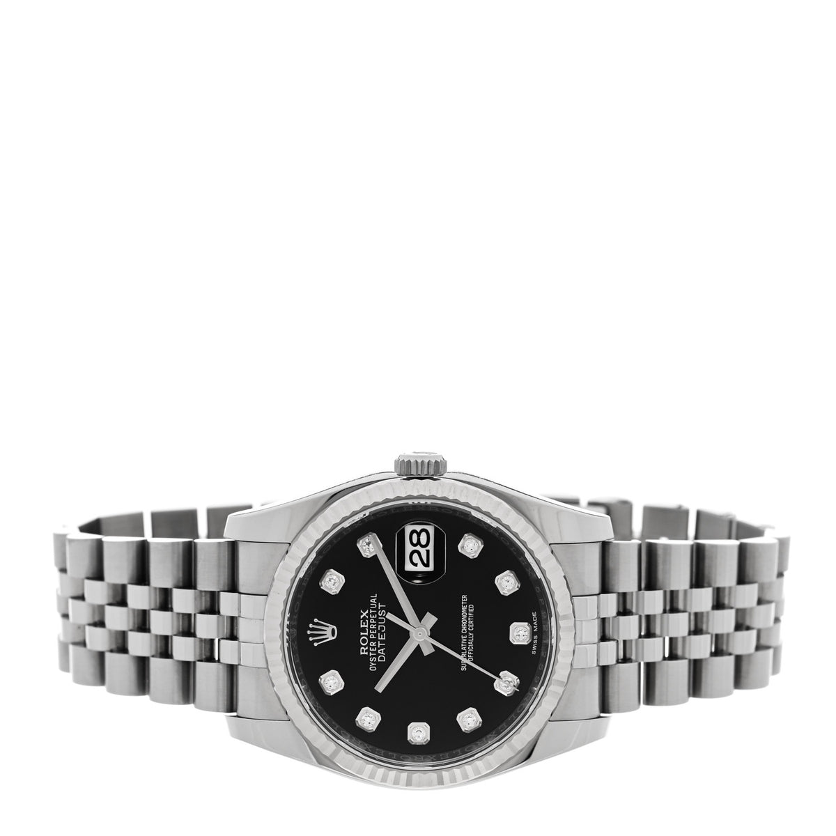 Rolex Stainless Steel 18K White Gold Diamond 36mm Oyster Perpetual Datejust Watch Black 116234 2 of 5