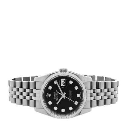 Rolex Stainless Steel 18K White Gold Diamond 36mm Oyster Perpetual Datejust Watch Black 116234 2 of 5