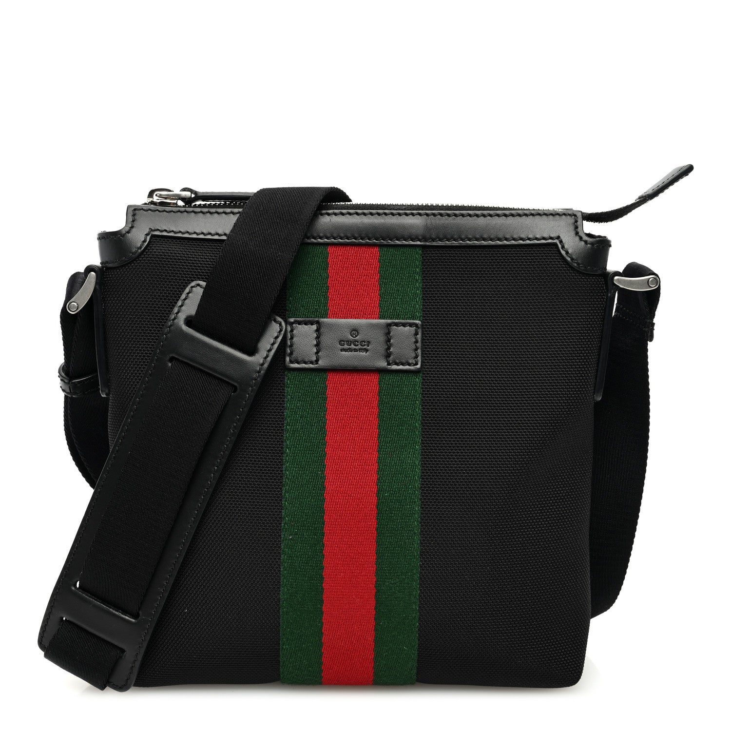 Gucci Techno Canvas Selleria Calfskin Web Small Flat Messenger Bag Black 1 of 10