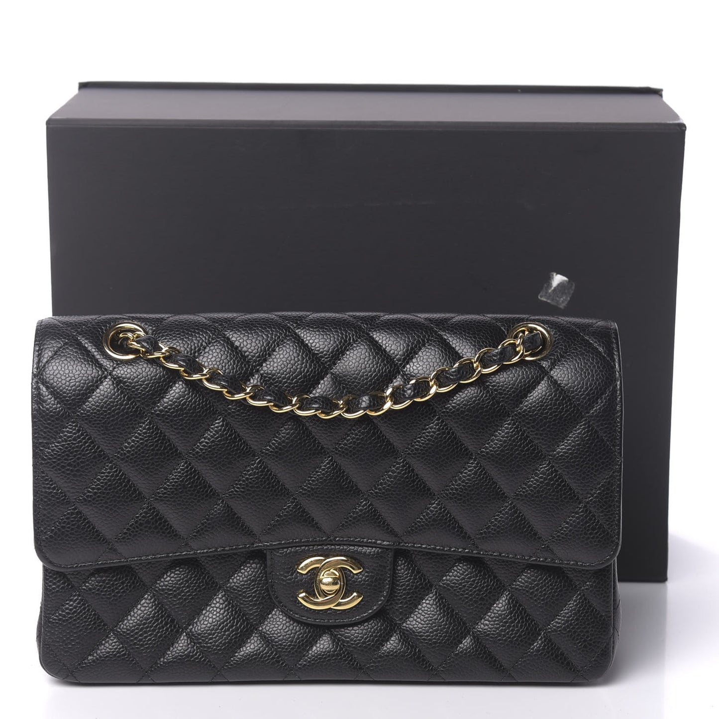 Caviar Quilted Medium Double Flap Black