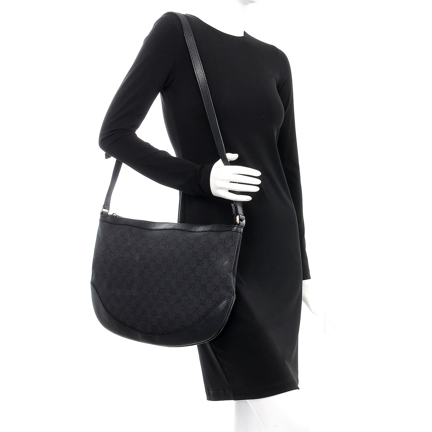 Denim Monogram Large Half Moon Hobo Black