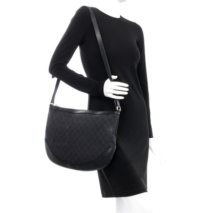 Gucci Denim Monogram Large Half Moon Hobo Black 2 of 11