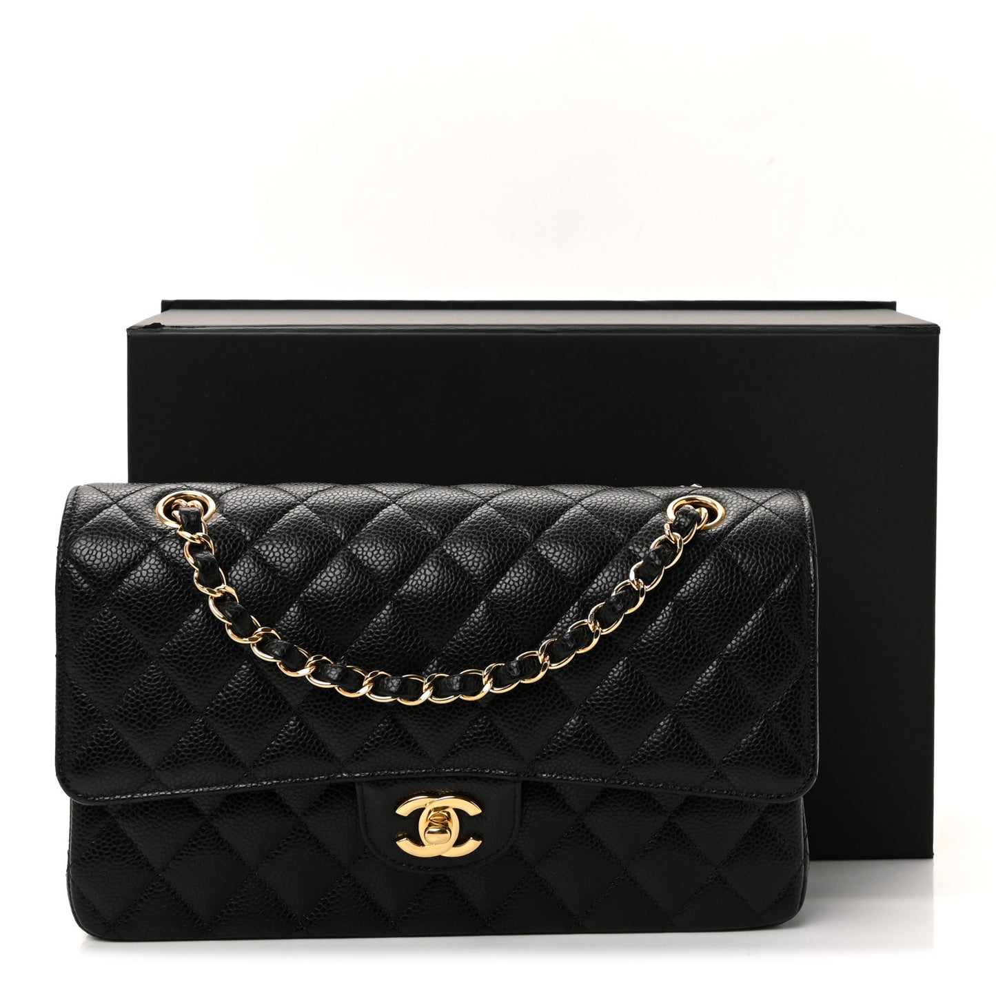 Caviar Quilted Medium Double Flap Black