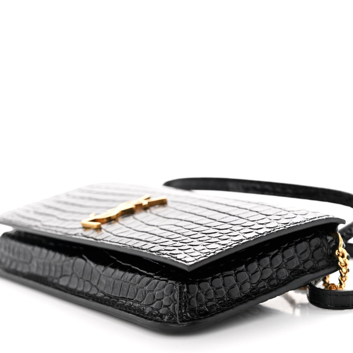 Crocodile Embossed Monogram Phone Holder Crossbody Black