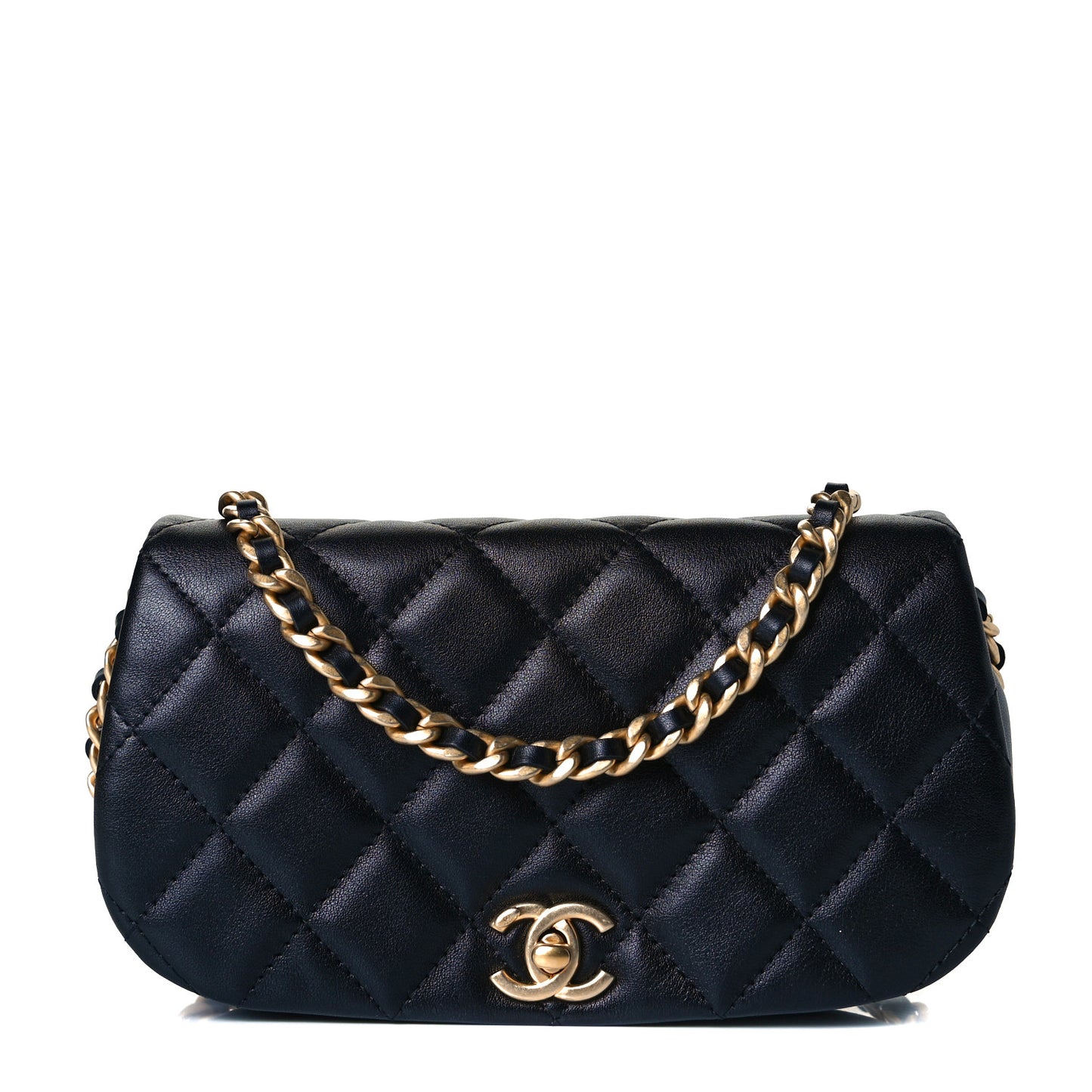 Calfskin Quilted Coco Mail Clutch With Chain Black