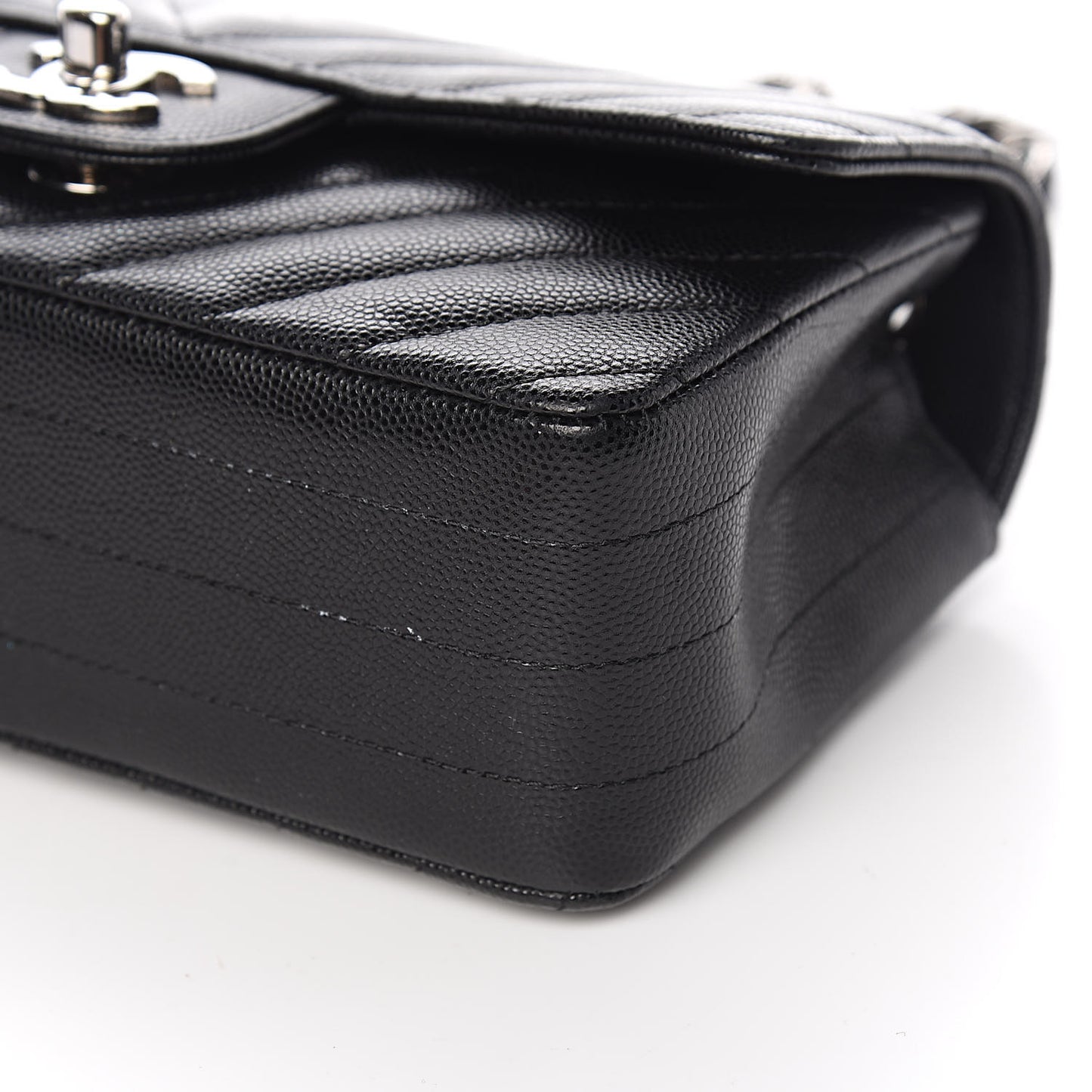 Caviar Chevron Quilted Mini Rectangular Flap Black