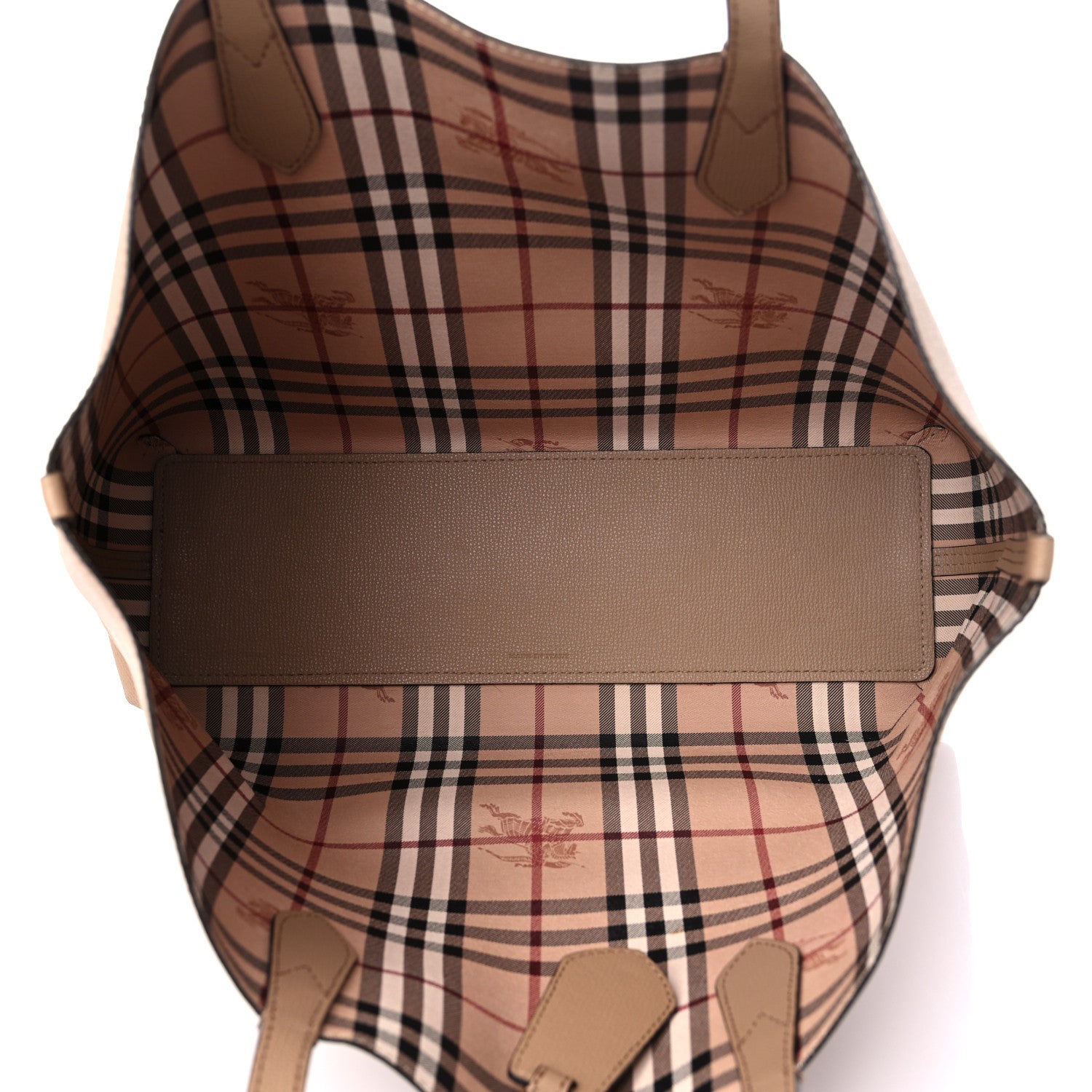 Burberry Grainy Calfskin Haymarket Check Medium Reversible Tote Camel 5 of 17