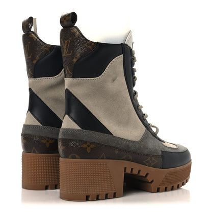 Louis Vuitton Suede Calfskin Monogram Laureate Platform Desert Boots 37 Grey 5 of 10