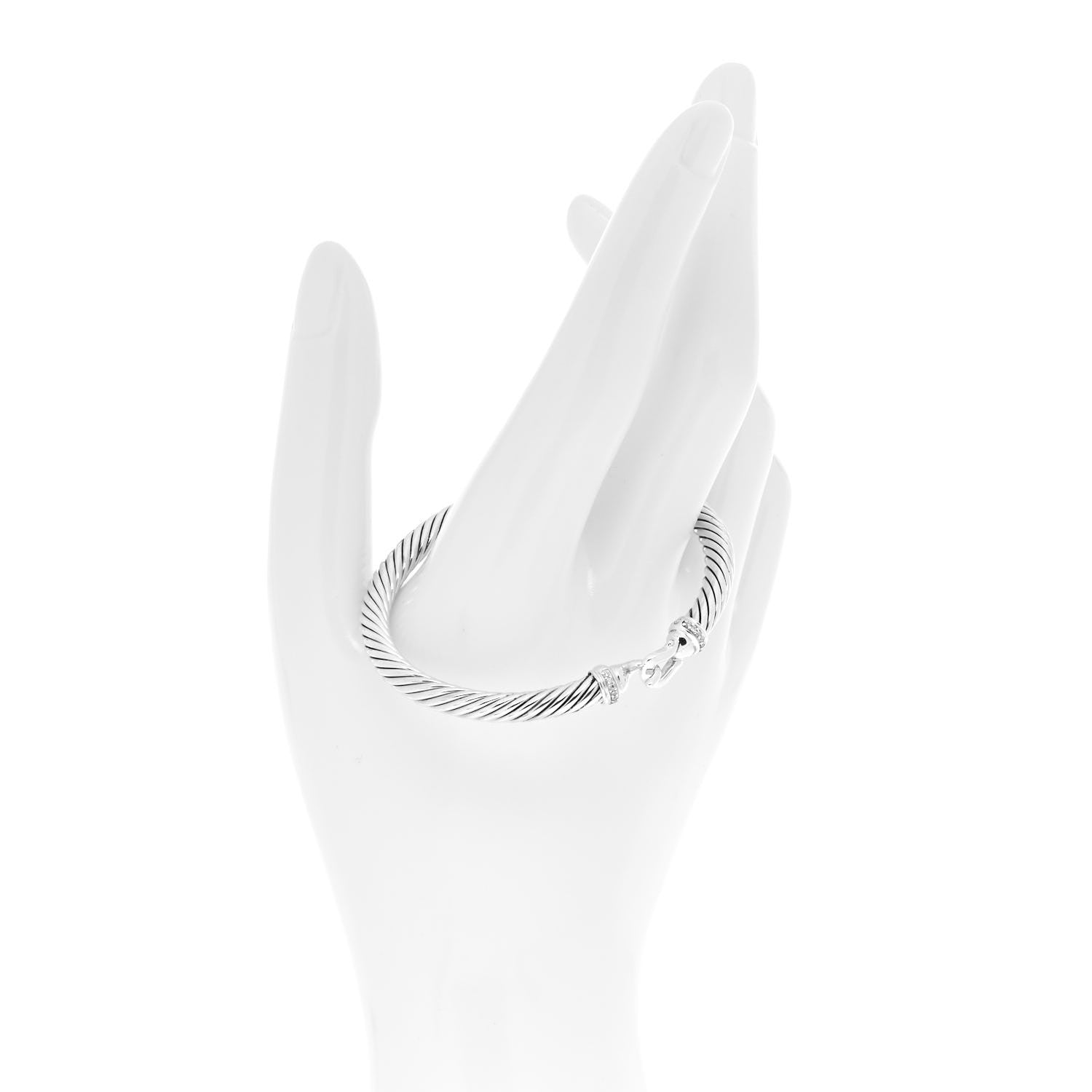 David Yurman Sterling Silver Diamond 5mm Cable Buckle Bracelet 2 of 5