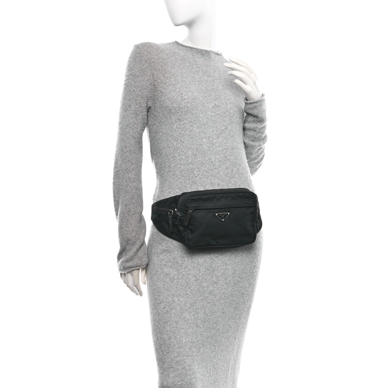 Prada Tessuto Nylon Double Pocket Belt Bag Black 2 of 10