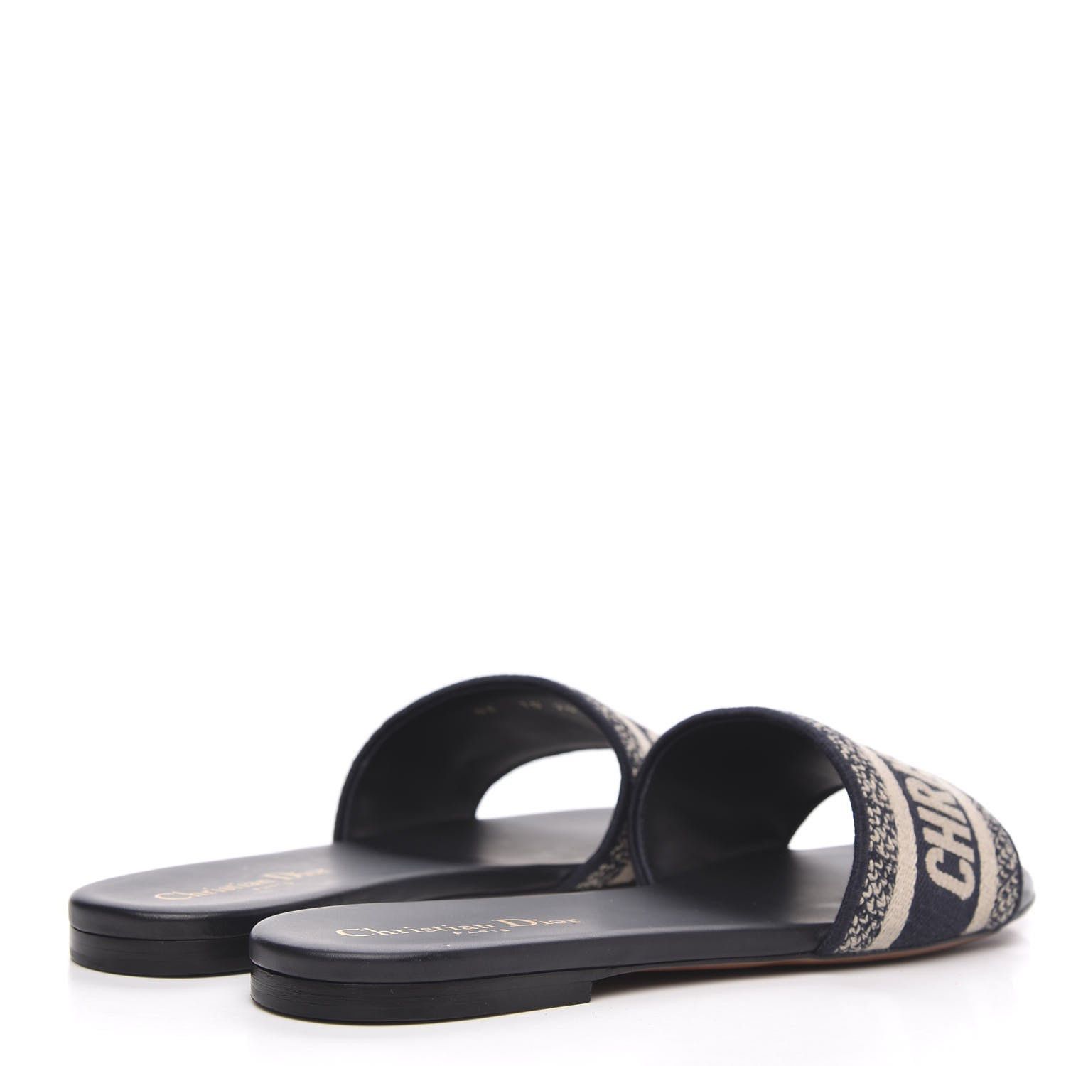 Christian Dior Canvas Embroidered Dway Mules Slide Sandals 38 Deep Blue 4 of 8