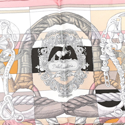 Hermes Silk Della Cavalleria Pocket Square Scarf Vieux Rose Beige 3 of 5