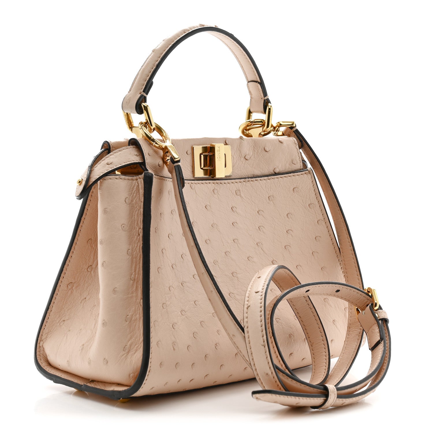Fendi Ostrich Shiny Nappa Mini Peekaboo Iconic Satchel Poudre 4 of 19