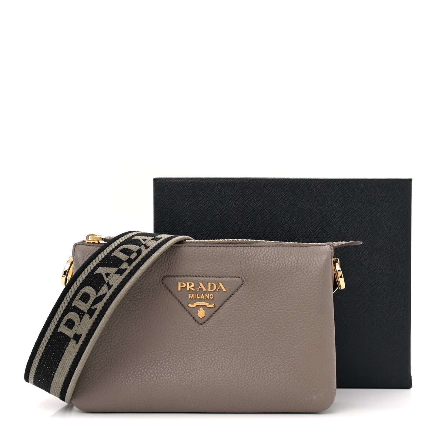 Vitello Daino Soft Mini Zippered Shoulder Bag Clay Grey