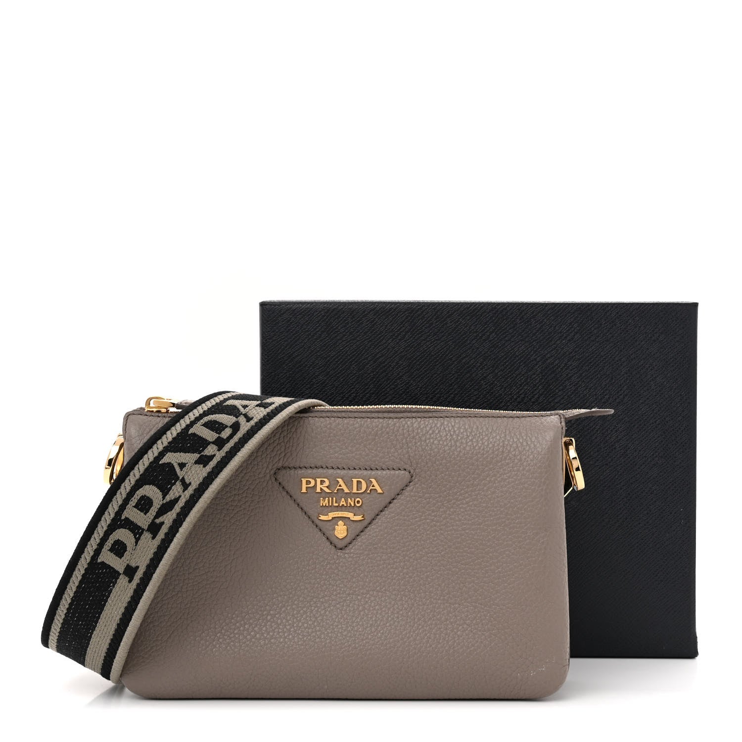 Prada Vitello Daino Soft Mini Zippered Shoulder Bag Clay Grey 13 of 13