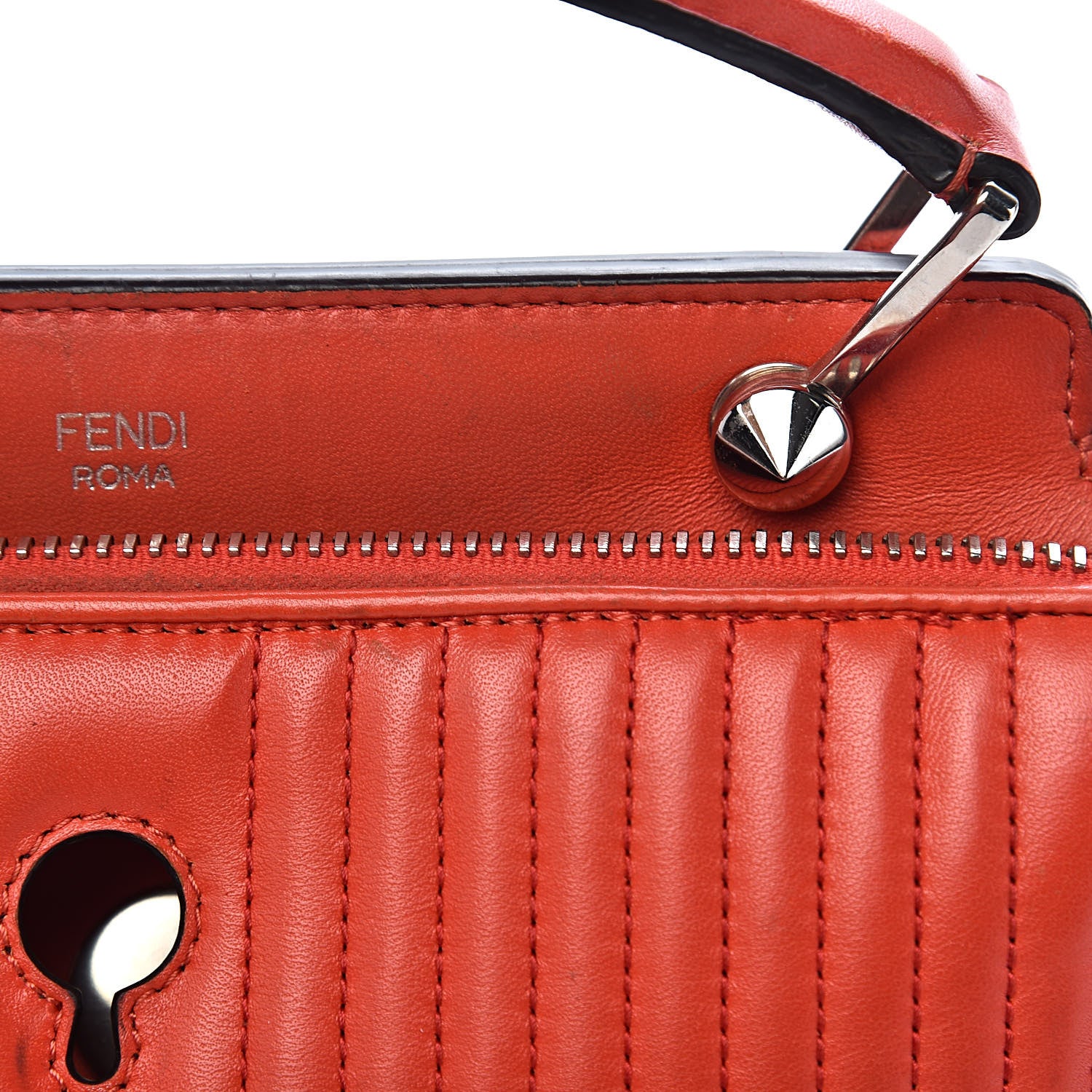 Fendi Shiny Nappa Trapuntata Small DotCom Click Top Handle Chain Satchel Papavero 12 of 28