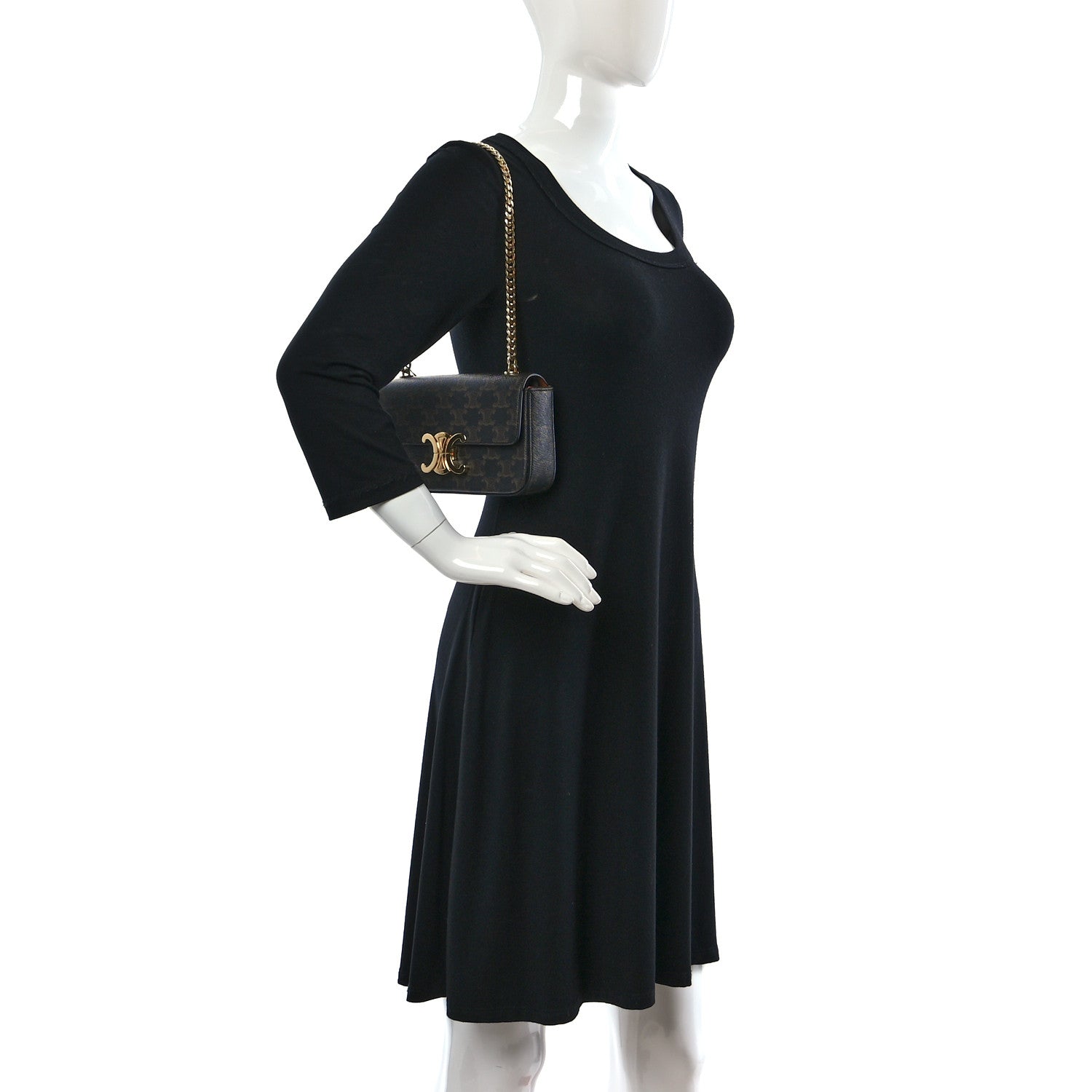 Celine Triomphe Canvas Chain Shoulder Bag Tan 2 of 9
