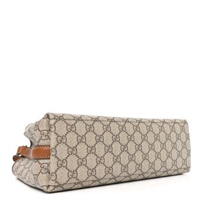 Gucci GG Supreme Monogram Emblem Medium Tote Bag Beige Dark Brown 4 of 11