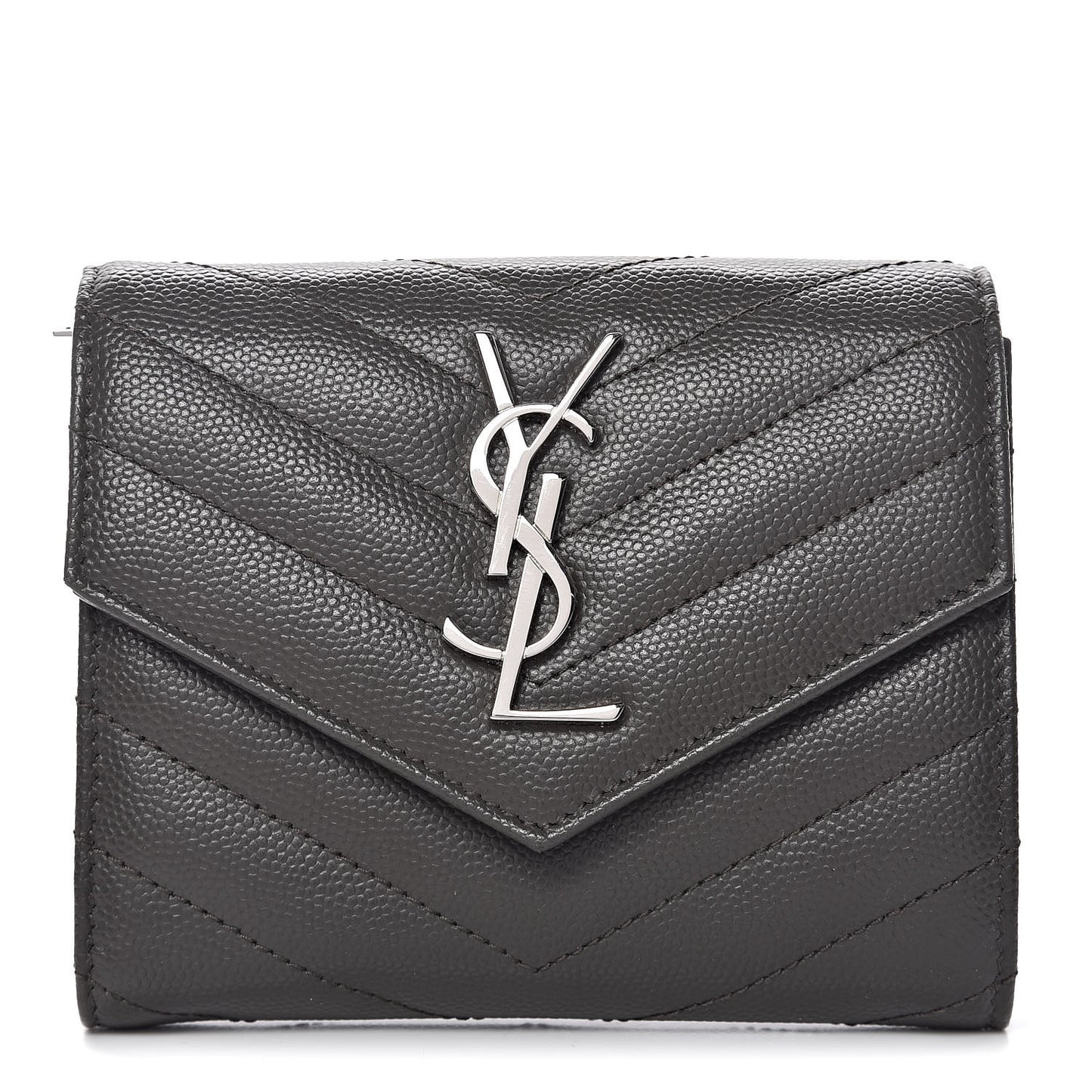 Grain De Poudre Matelasse Chevron Monogram Compact Tri Fold Wallet Earth