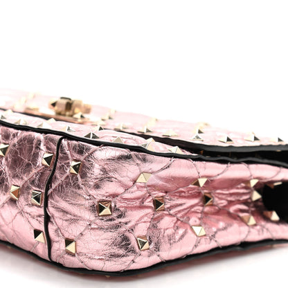 Valentino Garavani Metallic Wrinkled Lambskin Small Rockstud Spike Shoulder Bag Lipstick 9 of 10
