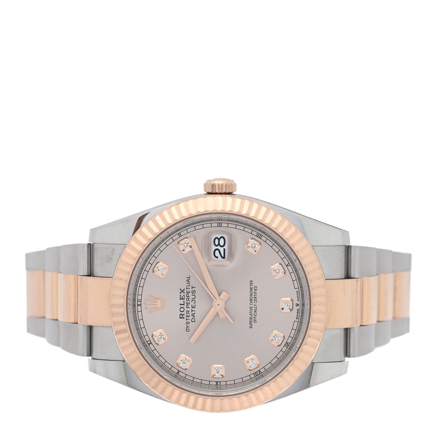 Stainless Steel 18K Everose Gold Diamond 41mm Oyster Perpetual Datejust Watch Silver 126331