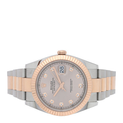 Rolex Stainless Steel 18K Everose Gold Diamond 41mm Oyster Perpetual Datejust Watch Silver 126331 2 of 5