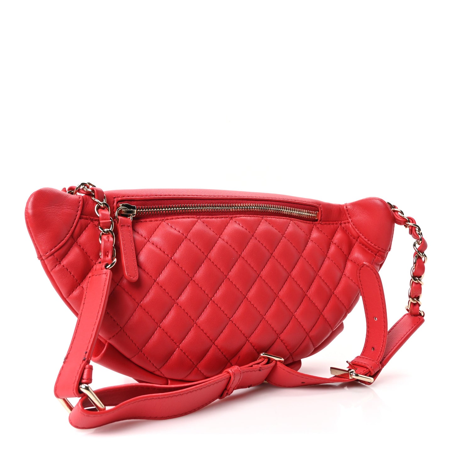Lambskin Bi Quilted Waist Bag Fanny Pack Red