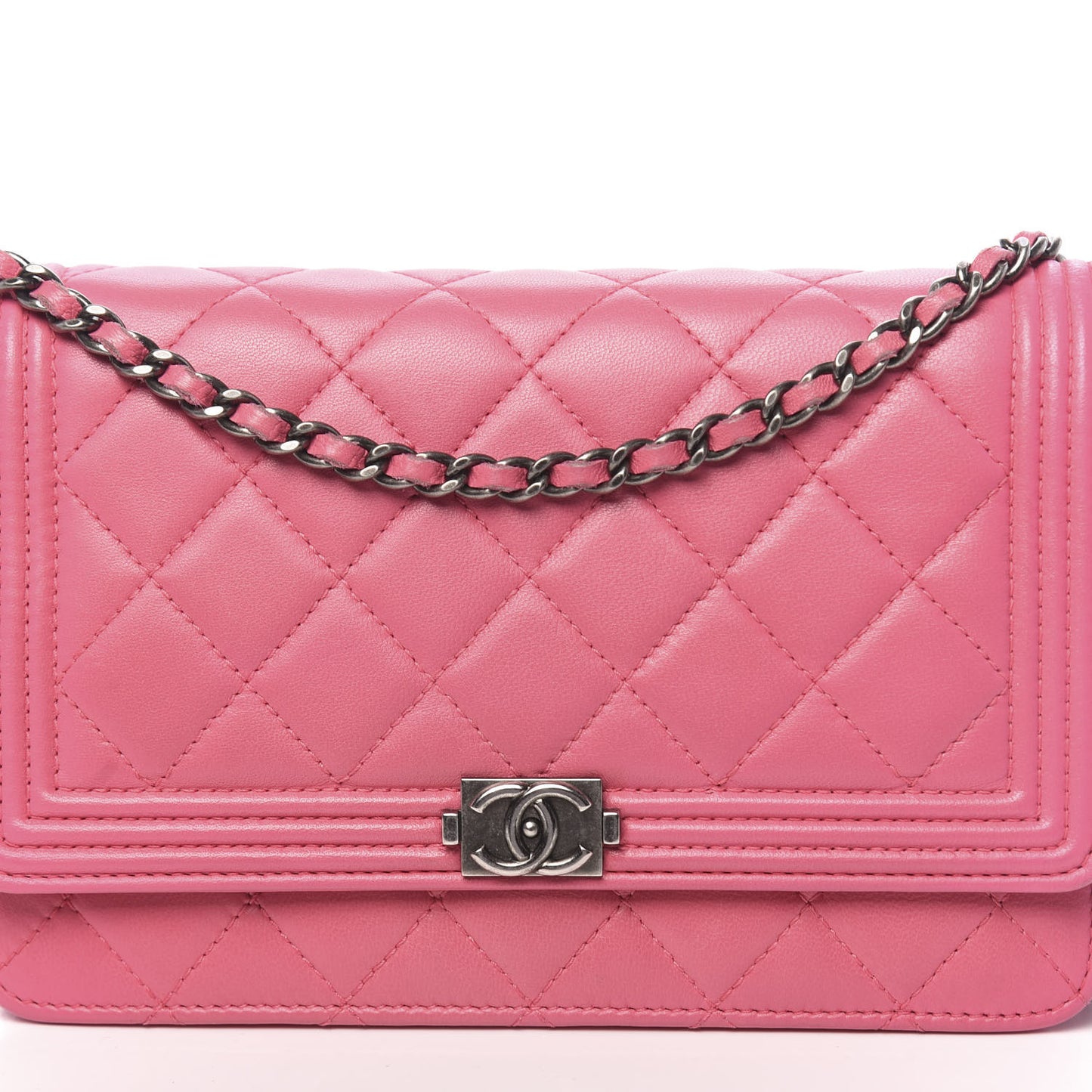 Lambskin Quilted Boy Wallet On Chain WOC Pink