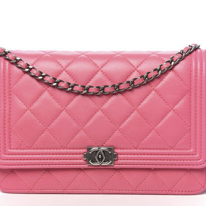 Chanel Lambskin Quilted Boy Wallet On Chain WOC Pink 13 of 13