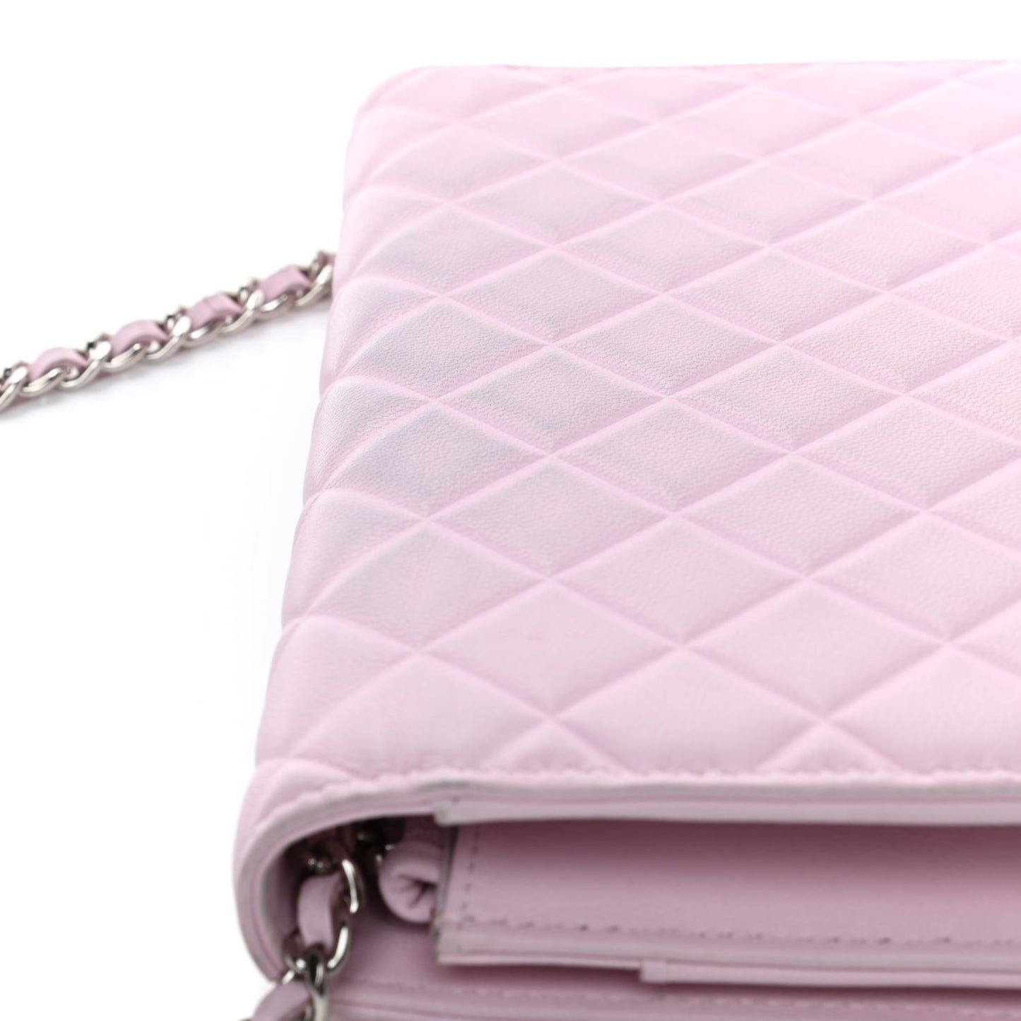 Goatskin Quilted Diamond CC Wallet On Chain WOC Pink