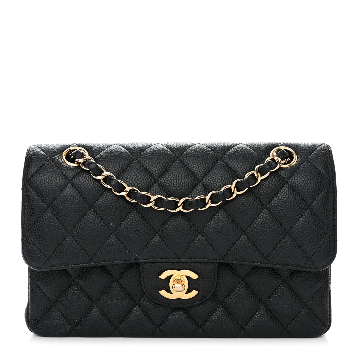 Caviar Quilted Small Double Flap Black
