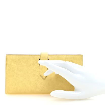Hermes Epsom Bearn Gusset Wallet Jaune Poussin Nata 2 of 7