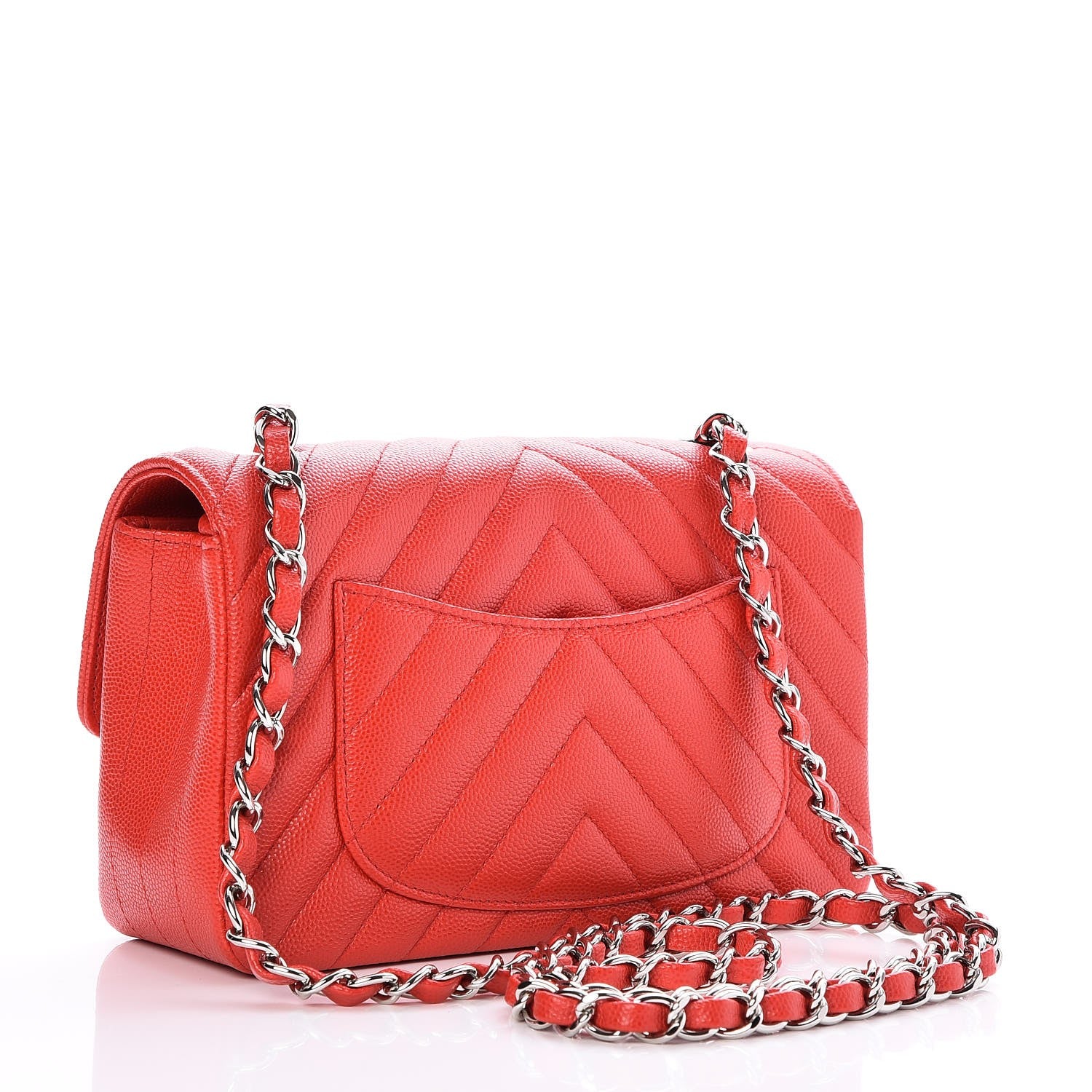 Chanel Caviar Chevron Quilted Mini Rectangular Flap Red 3 of 8