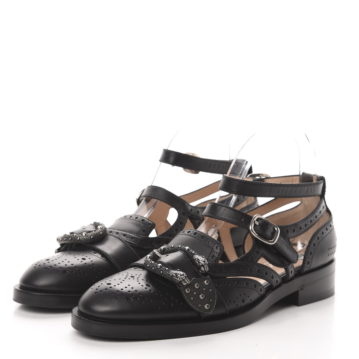 Gucci Calfskin Bee Embroidered Womens Queercore Brogue Wingtip Monk Strap Loafers 40 Black 3 of 9