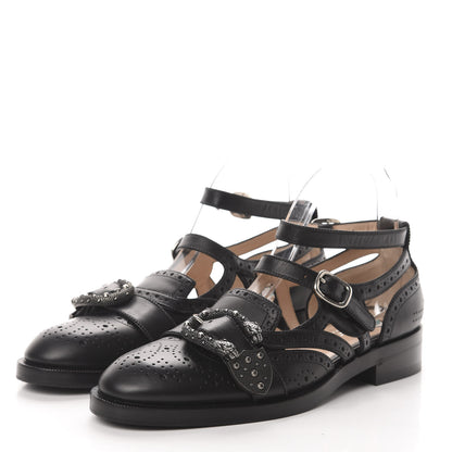 Gucci Calfskin Bee Embroidered Womens Queercore Brogue Wingtip Monk Strap Loafers 40 Black 3 of 9