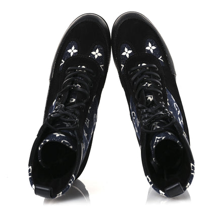 Louis Vuitton Calfskin Monogram Denim Laureate Platform Desert Boots 39.5 Navy Blue 2 of 12