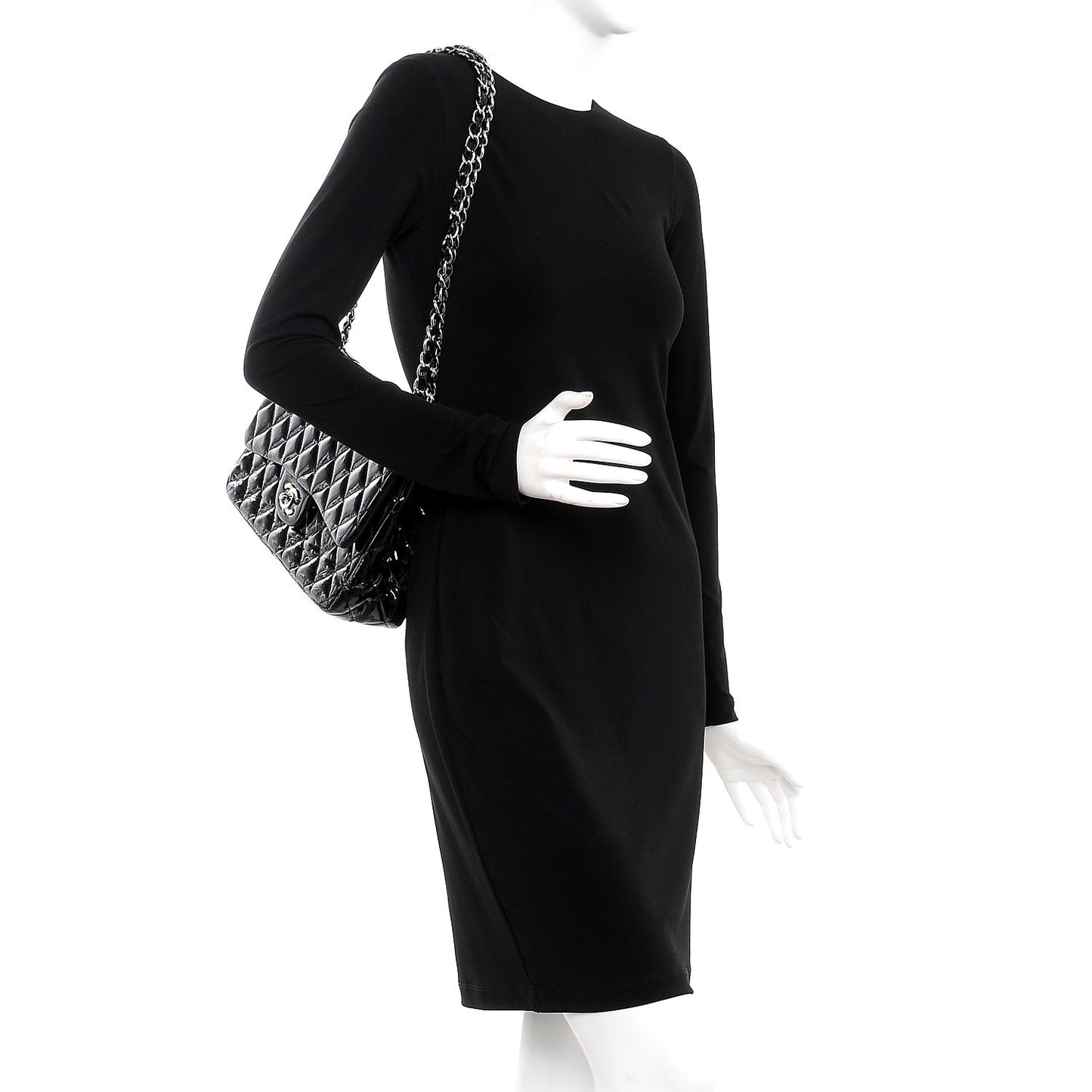 Patent Quilted Jumbo Double Flap Black