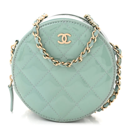Chanel Patent Quilted Round Clutch With Chain Light Blue 1 of 11