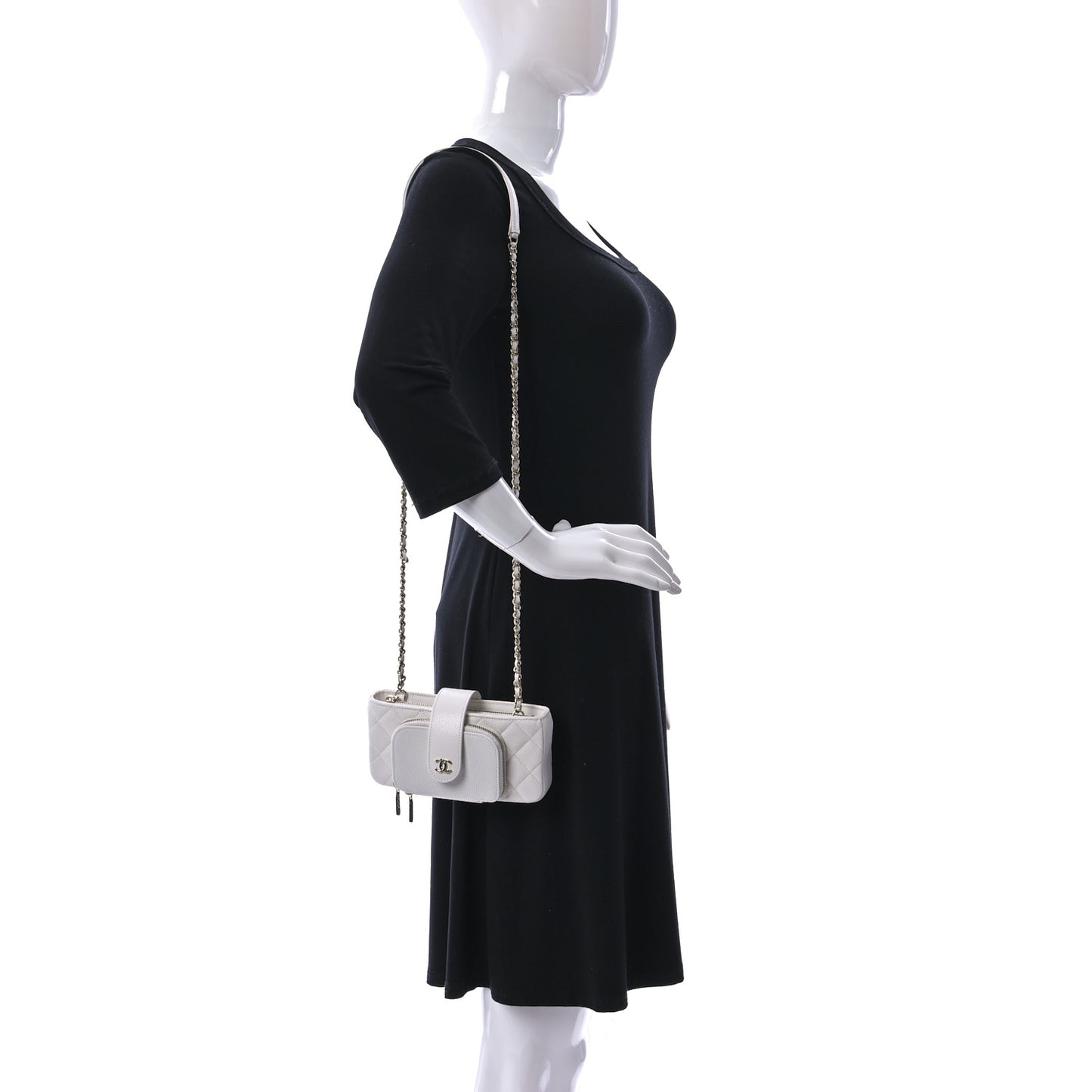 Caviar Quilted Business Affinity Phone Holder With Chain White