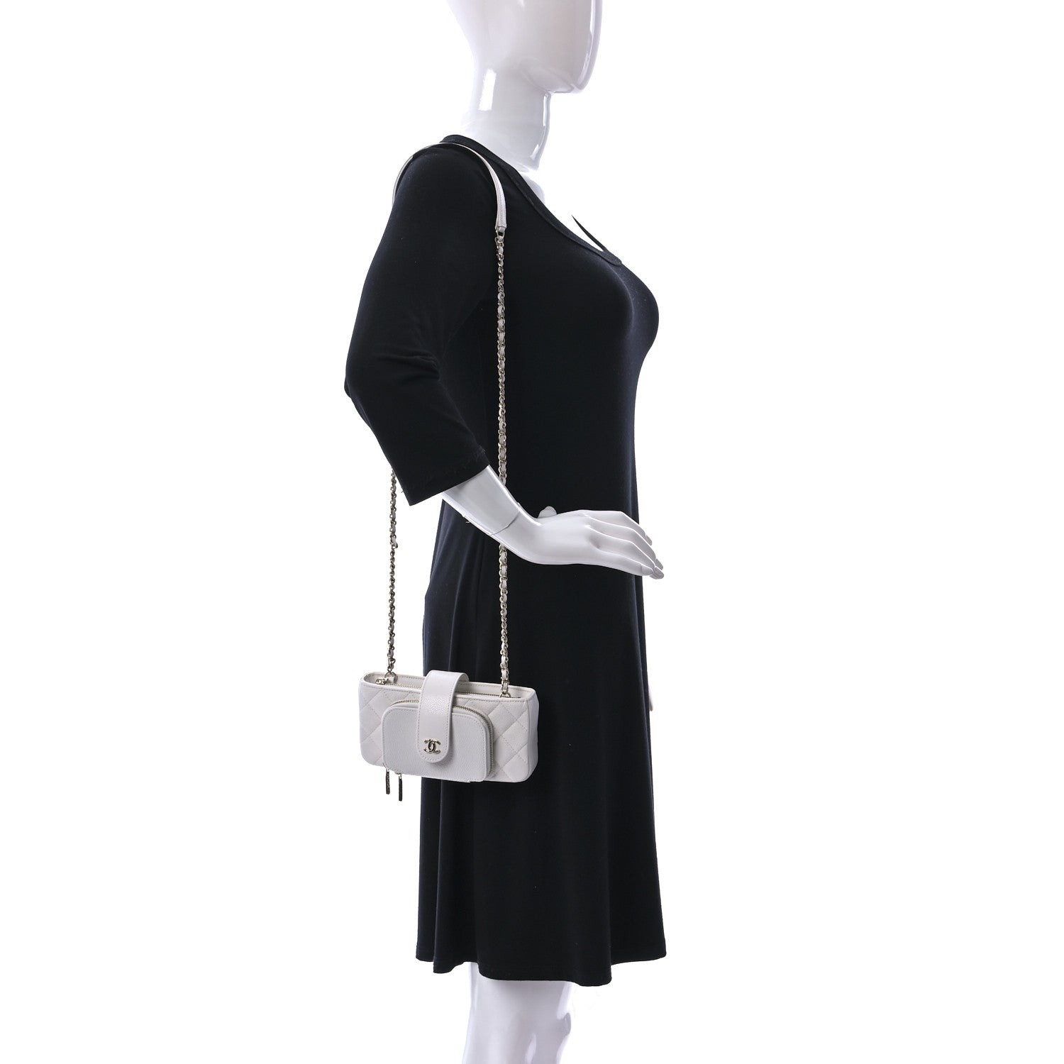 Chanel Caviar Quilted Business Affinity Phone Holder With Chain White 1 of 13
