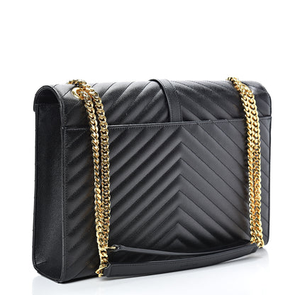 Saint Laurent Grain De Poudre Matelasse Chevron Large Monogram Satchel Black 2 of 10