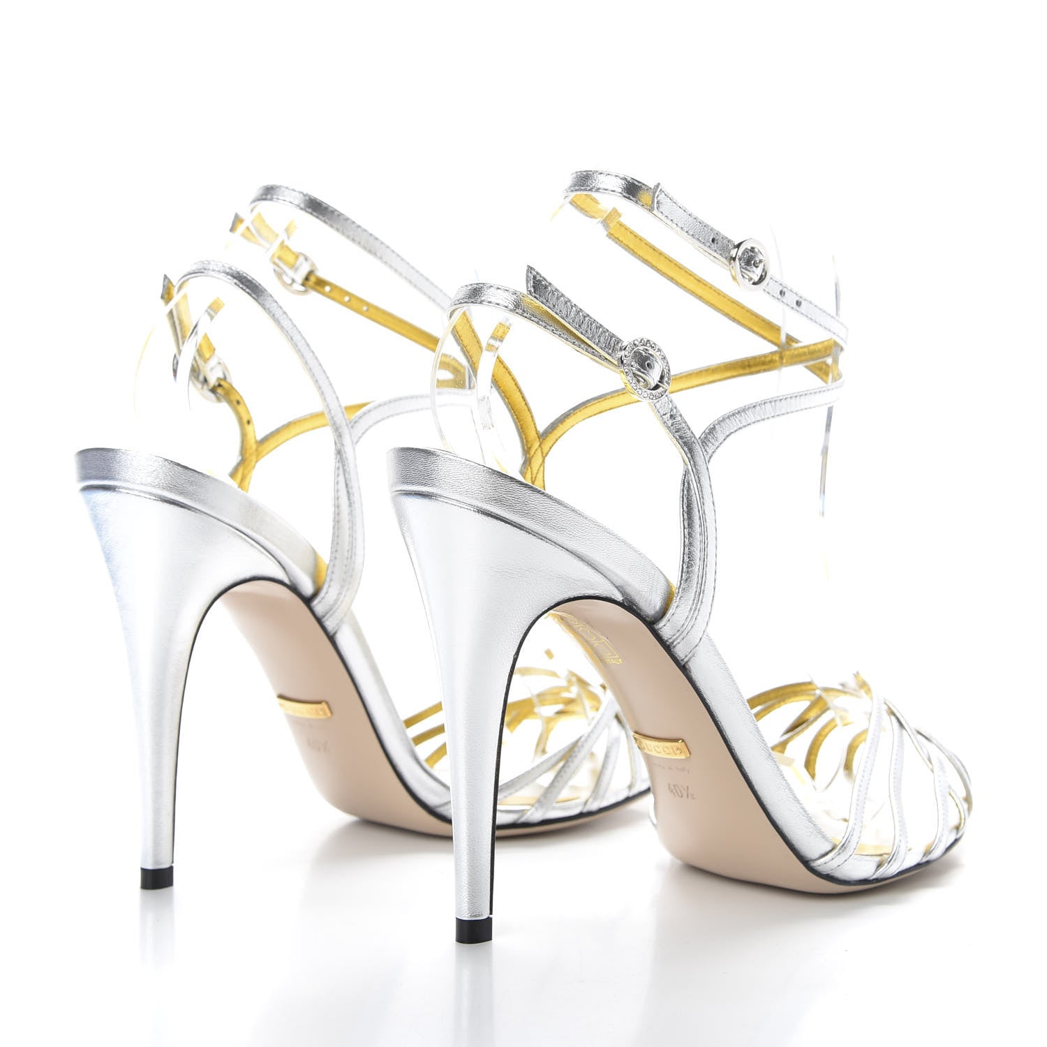 Gucci Vernice Crystal Draconia Ankle Strap High Heel Sandals 40.5 Silver 4 of 9