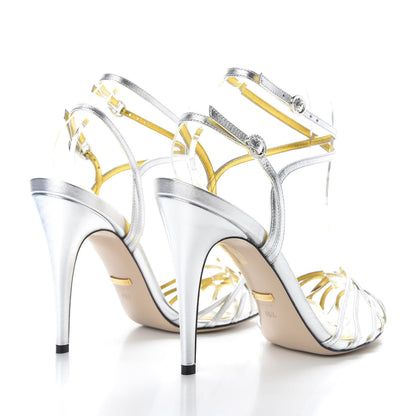 Gucci Vernice Crystal Draconia Ankle Strap High Heel Sandals 40.5 Silver 4 of 9