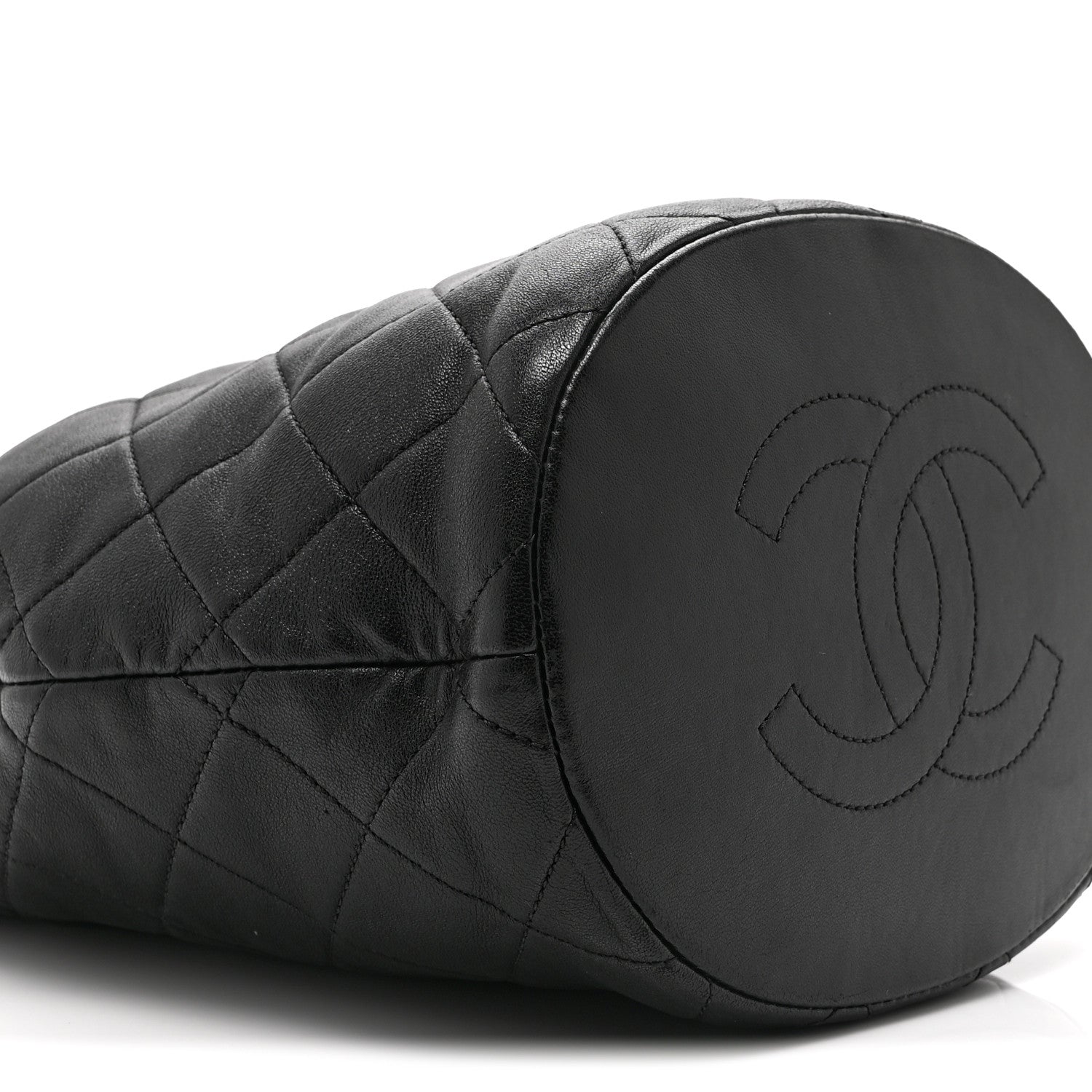 Chanel Shiny Lambskin Quilted Small Chain Is More Drawstring Bag Black 9 of 10