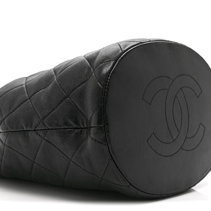 Chanel Shiny Lambskin Quilted Small Chain Is More Drawstring Bag Black 9 of 10