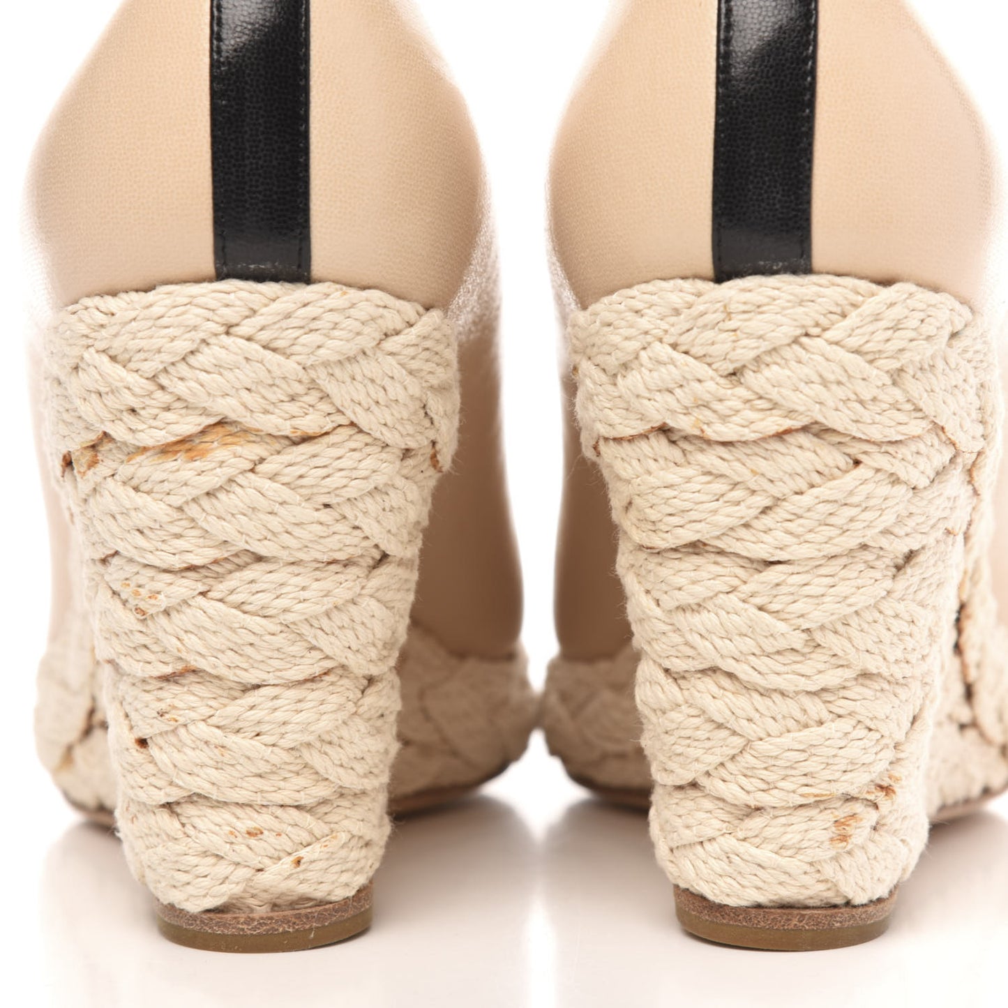 Lambskin Cap Toe CC Espadrille Wedge Pumps 41 Light Pink Black
