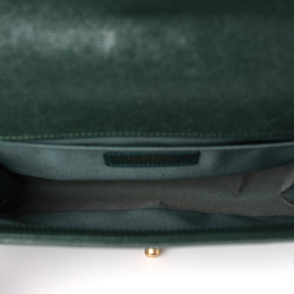 Chanel Caviar Chevron Quilted Medium Boy Flap Dark Green 5 of 9
